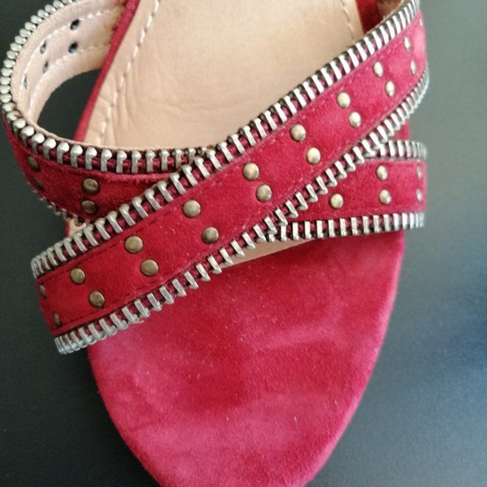 New Rachel Zoe Red Leather Studded Ankle Strap